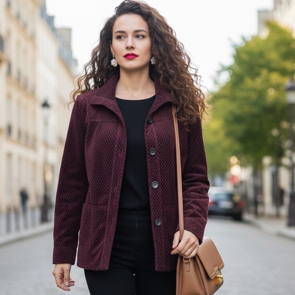 Alia Jackets & Blazers - Alia Purple Textured Velour Lined Button Up Jacket Size 8P